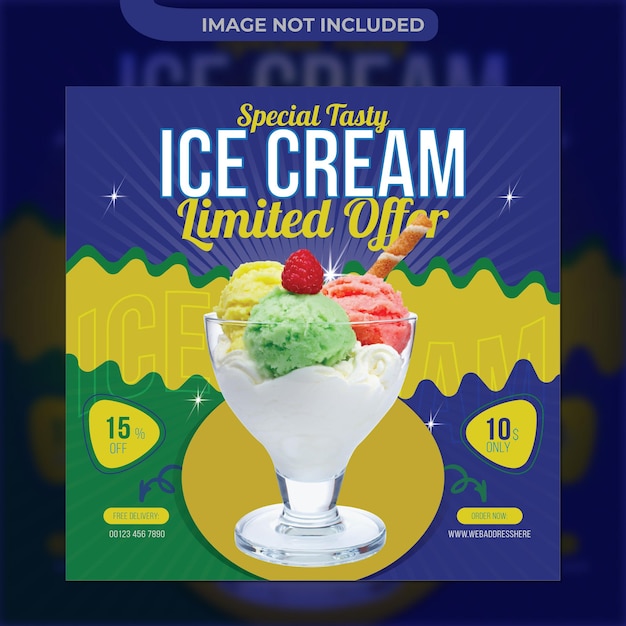 Special ice cream social media banner post design template Premium Realistic ice cream