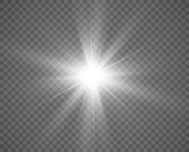 Special lens flash, light effect. The flash flashes rays and searchlight. illust.White glowing light. Beautiful star Light from the rays. The sun is backlit. Bright beautiful star. Sunlight. Glare.