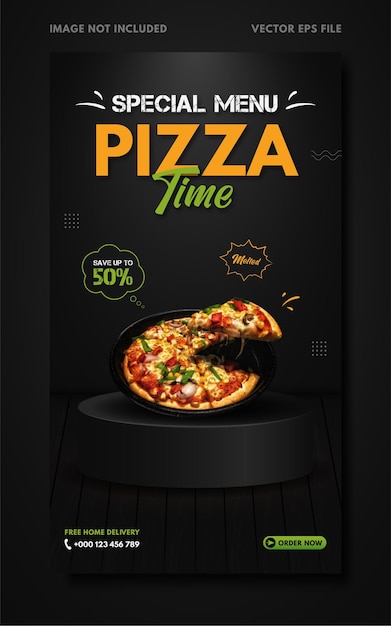 Vector special menu pizza time social media story template