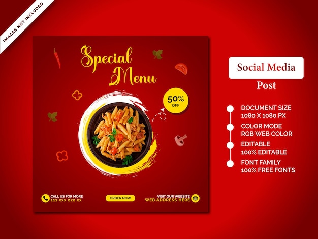 Special menu social media post design template with amazing elementsvector