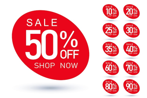 Special offer 50 off percent discount various clearance sale. Sopping time with cheap price, sticky market holiday reduction, ecommerce business offer vector illustration isolated on white background