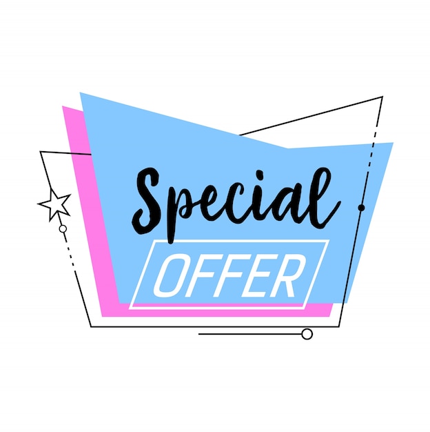 Vector special offer lettering in blue abstract shape. 