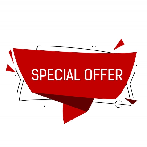 Special offer lettering in red origami speech bubble with triangles. 