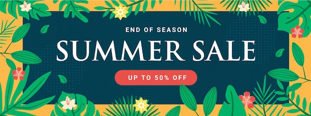 Special offer summer sale banner template with square frame and green gradient leaf 