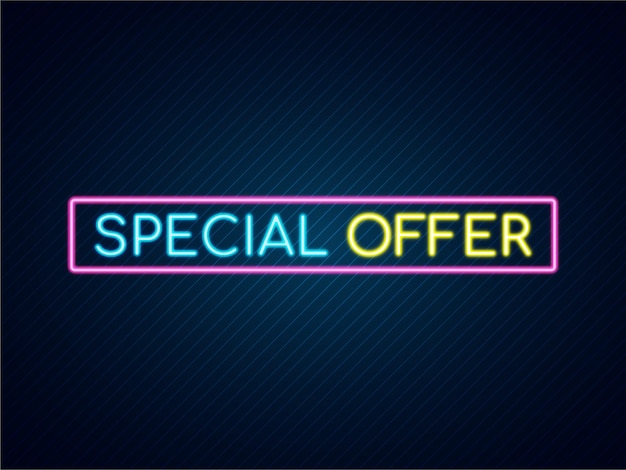 Special Offer text Sale Promotion Banner in Neon Sign Vector Illustration