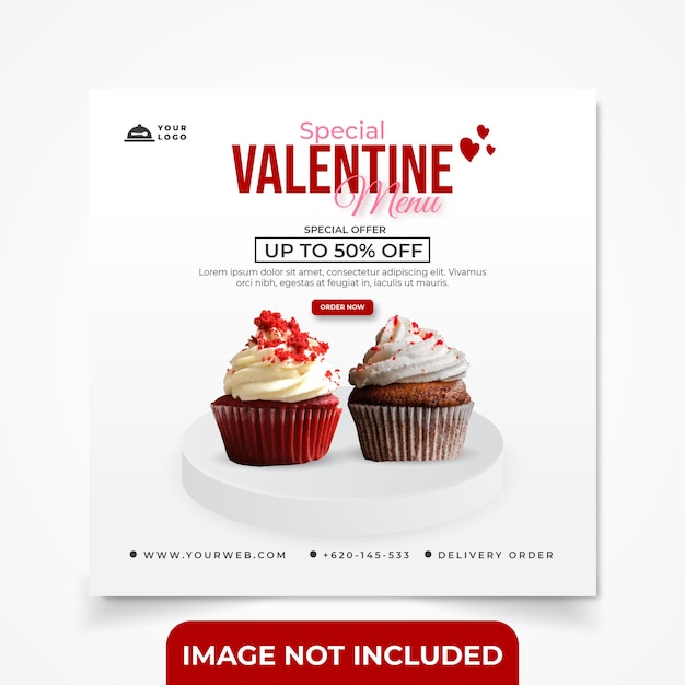 Special offer valentine cake social media post square banner template restaurant or food delicious