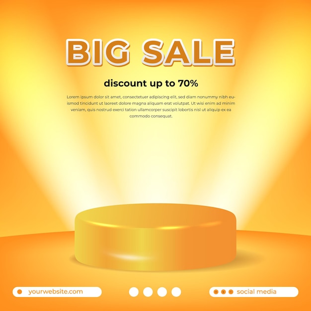 Special promo big sale discount offer promotion flyer banner with white cylinder podium stage product display with yellow background