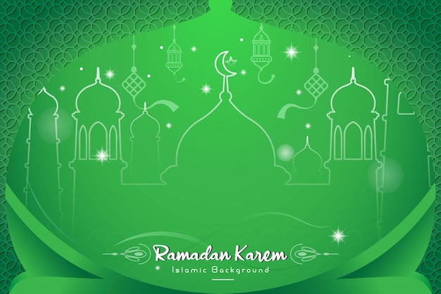 Special Ramadan Kareem celebration islamic Background with ketupat and mosque illustration in green