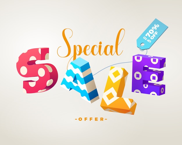 Special sale banner, 3D letters with pattern