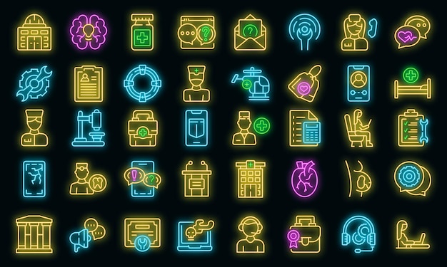 Specialist help icons set vector neon