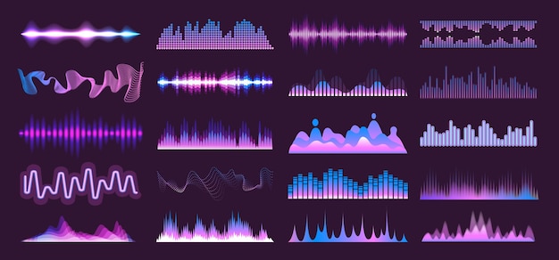 Spectrum soundwaves Audio frequency soundwave stereo voice amplitude electronic graphic equalizer music track volume sound pulse wave different form ingenious vector illustration