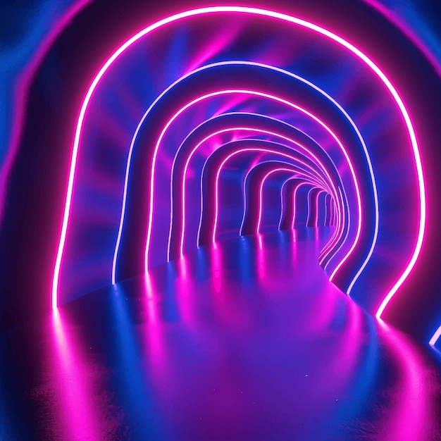 Vector spectrum stage tunnel illumination render cyber lines neon perspective glowing show futuristi