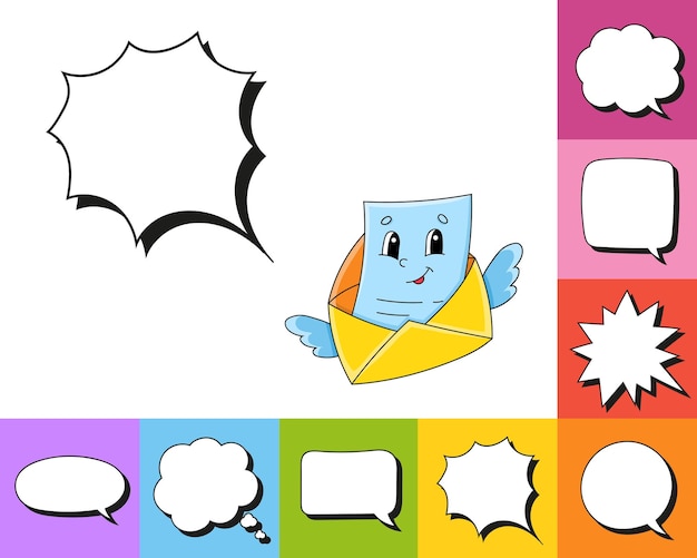 Speech bubble of different shape With a cute cartoon character Hand drawn Thinking balloons