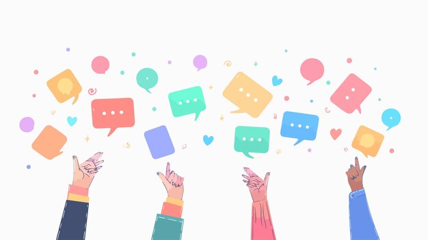 Vector speech bubble icons sticker held by hands