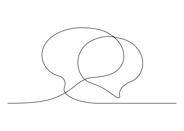 Speech bubble outline dialog speak continuous one line drawing. Linear two frame box for text