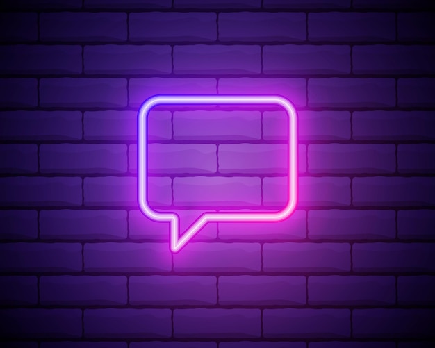 Speech bubble pink glowing neon ui ux icon Glowing sign logo vector Glowing speech bubble isolated on brick wall background