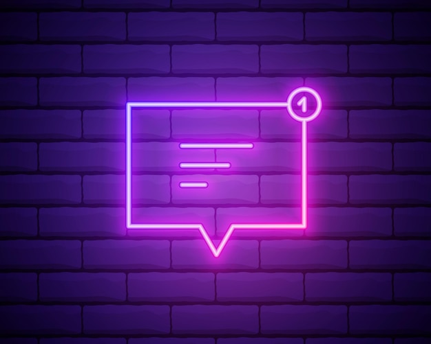 Speech bubble pink glowing neon ui ux icon Glowing sign logo vector Glowing speech bubble isolated on brick wall background