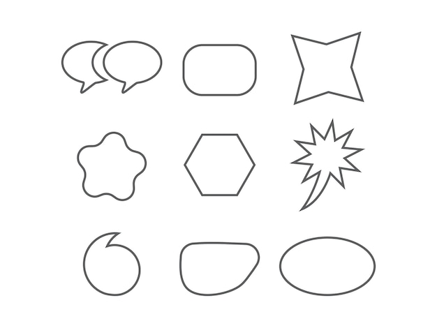 Speech bubble shape text frame box black line set