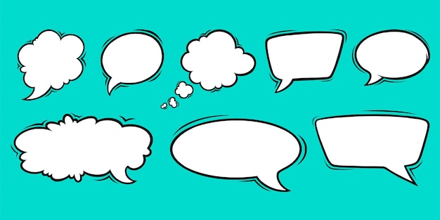 Speech bubble templates for discussions and chats Set of speech boxes isolated in green background