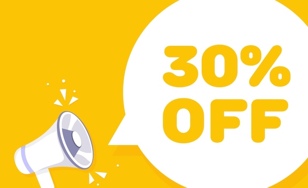 Speech bubble with 30 percent off text Speech bubble with loudspeaker Pop art style Vector line icon for Business and Advertising