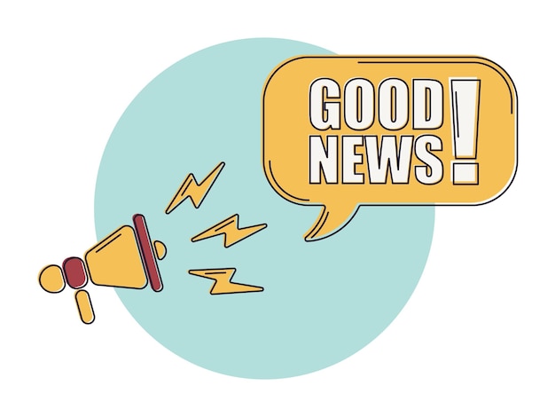 Speech bubble with megaphone message text good news Megaphone announcement with trendy color shapes Good news