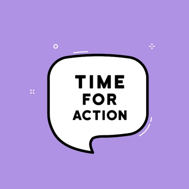 Speech bubble with Time for action text Boom retro comic style Pop art style Vector line icon for Business and Advertising