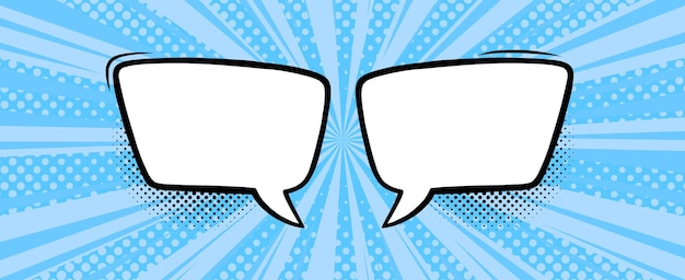 Speech bubbles in blue halftone background Dialogue or chat speech bubbles Vector illustration