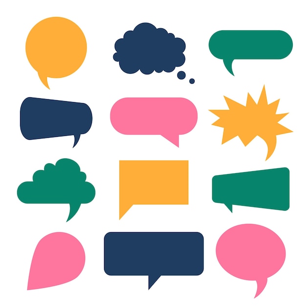 Speech bubbles, communication concept. Colorful geometric shapes. Conversation, rhetoric, discussion