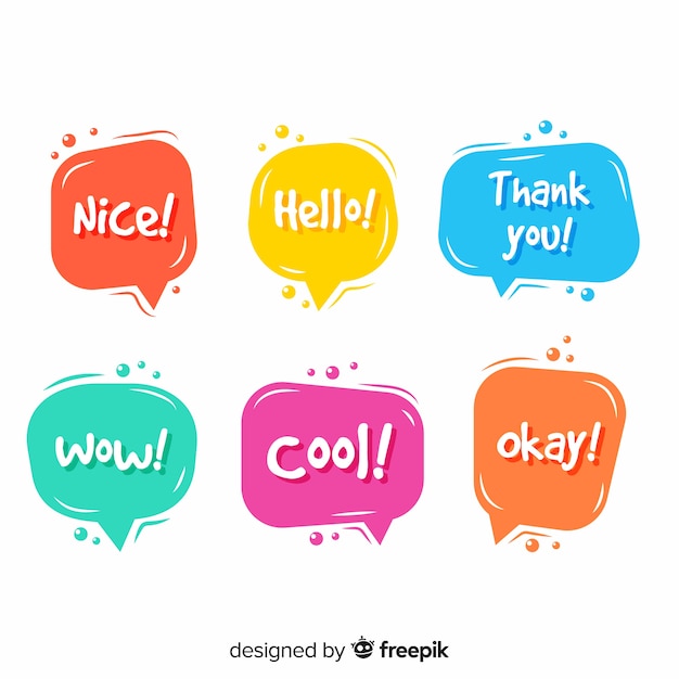 Speech bubbles in different colors with expressions