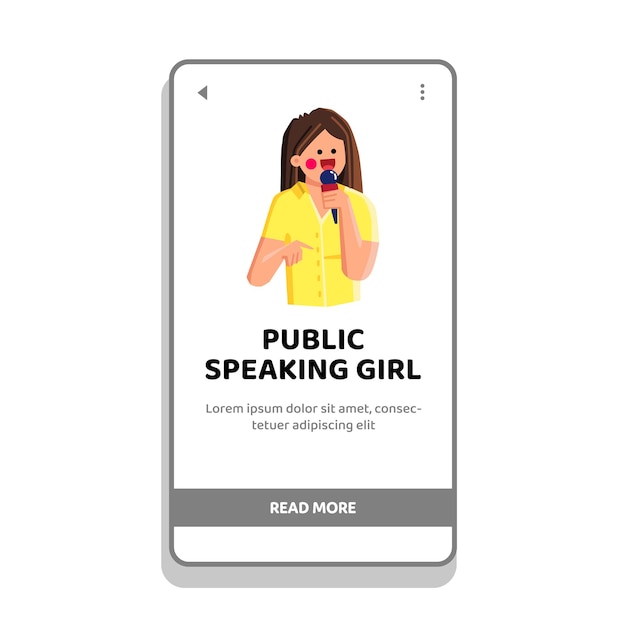 speech public speaking girl vector speaker person podium portrait news media speech public speaking girl web flat cartoon illustration