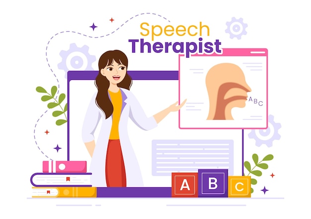 Speech Therapist Illustration with People Training Basic Language Skills and Articulation Problem