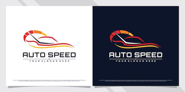 Speed car logo design template with rpm illustration Premium Vector