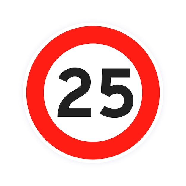 Speed limit 25 round road traffic icon sign flat style design vector illustration isolated on white