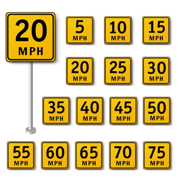 Speed Limit Sign Set Isolated