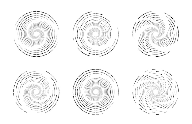 Speed Lines in Circle Form Set of black thick halftone dotted speed lines