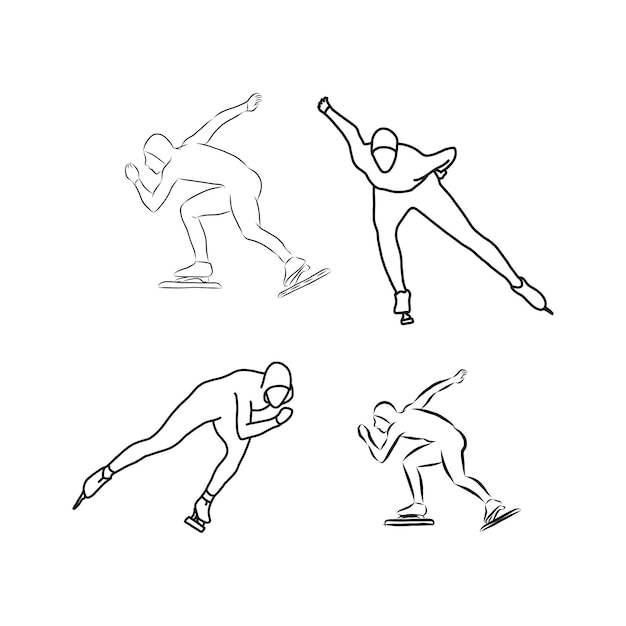 Speed skating, stylized silhouette icon, speed skating, vector sketch illustration