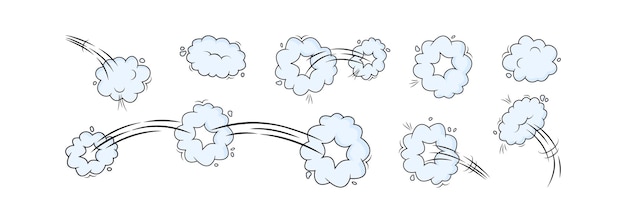 Speed vector blue clouds Catroon motion puff effect explosion bubbles jumps with smoke or dust