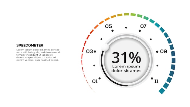 Speedometer infographic with 11 elements template for web business presentations vector illustration Business data visualization