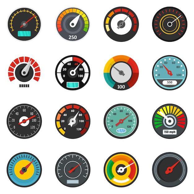 Speedometer level indicator icons set