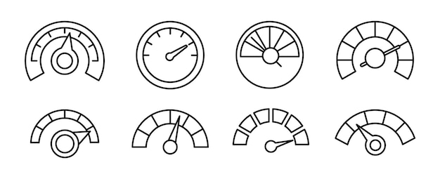 Speedometer linear icon set Speedometer indicators with arrows