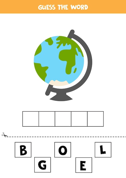 Spell the word globe. Vector illustration of palm tree. Spelling game for kids.