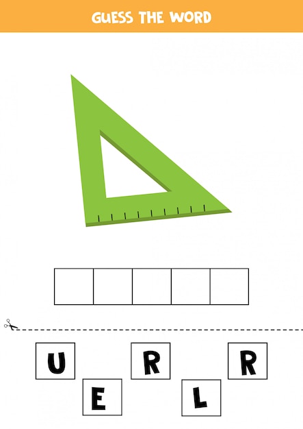 Spelling game for kids with cartoon triangular ruler.