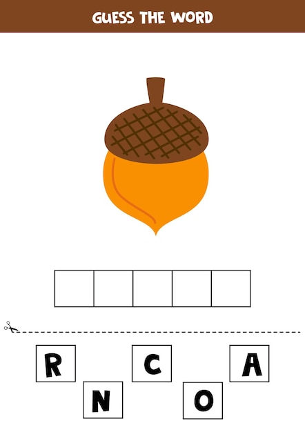 Spelling game for preschool kids Cartoon autumn acorn