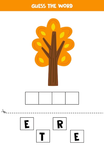 Spelling game for preschool kids Cartoon autumn tree