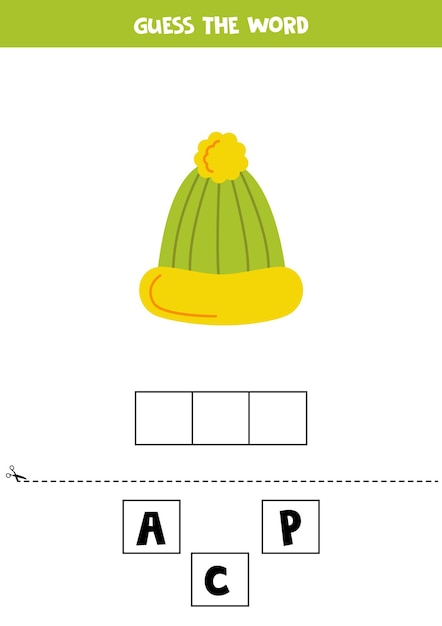 Spelling game for preschool kids Cartoon green cap