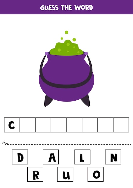 Spelling game for preschool kids Cartoon Halloween cauldron