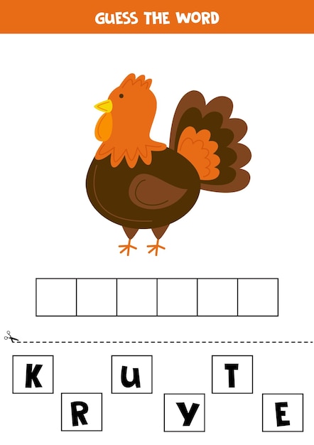 Spelling game for preschool kids Cartoon turkey