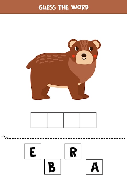 Spelling game for preschool kids cute cartoon bear