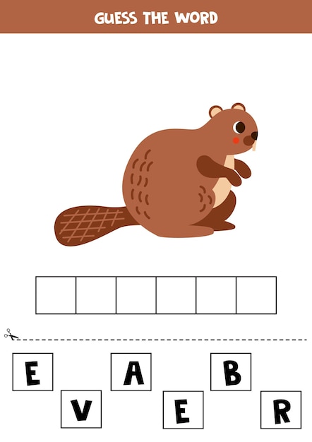 Spelling game for preschool kids cute cartoon beaver