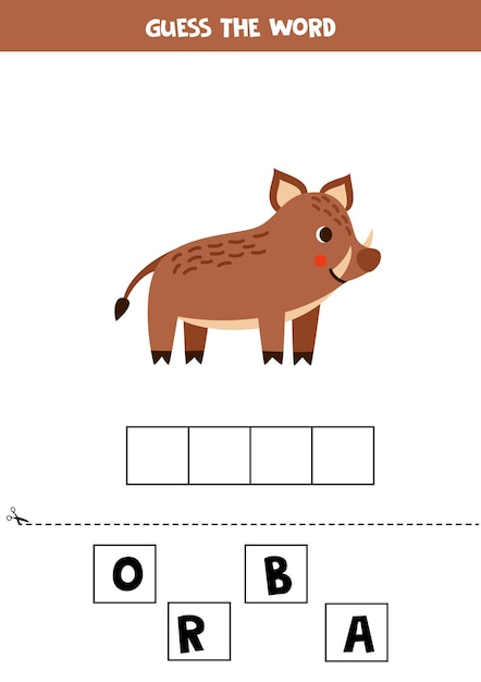 Spelling game for preschool kids cute cartoon boar